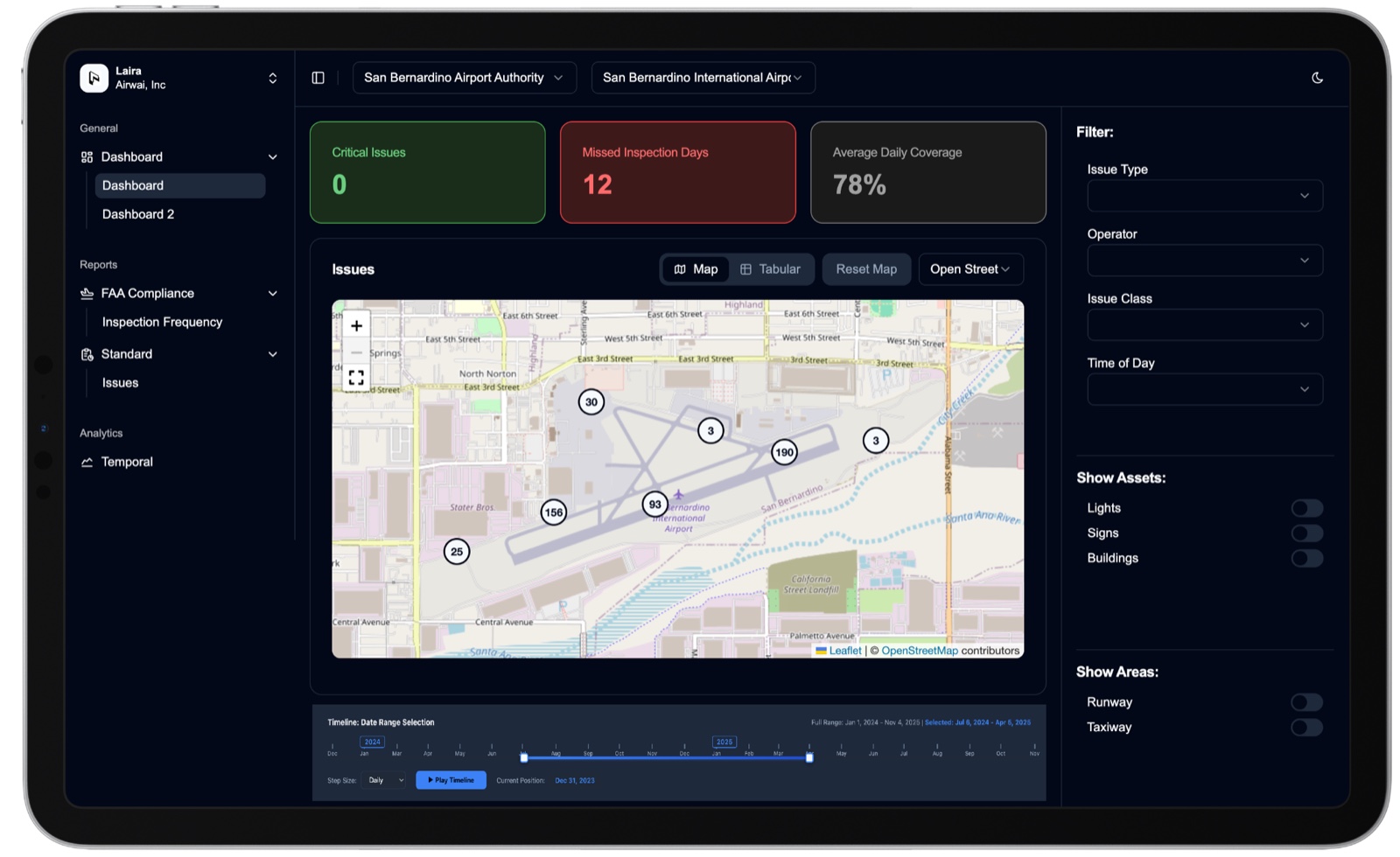 LAIRA dashboard — airfield map view